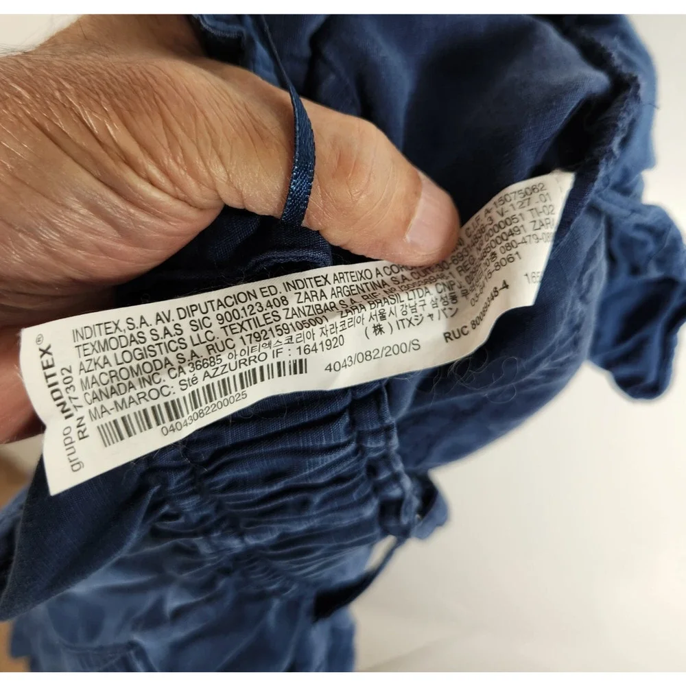 Zara Cropped Cargo Pants Womens Size Small Blue Lyocell Linen‎ Blend Altered Hem